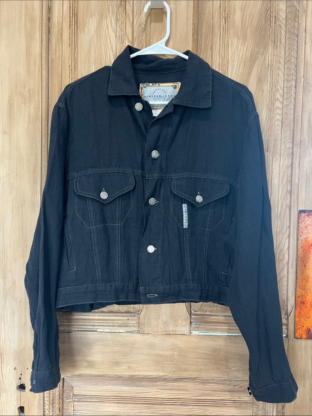 Limited Jeans  Black Linen-Blend Jacket - Casual Button-Front Jean Jacket
